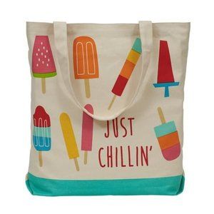 Summer Canvas Market Shopping Tote Beach Bag 15"x15.5" Just Chillin'